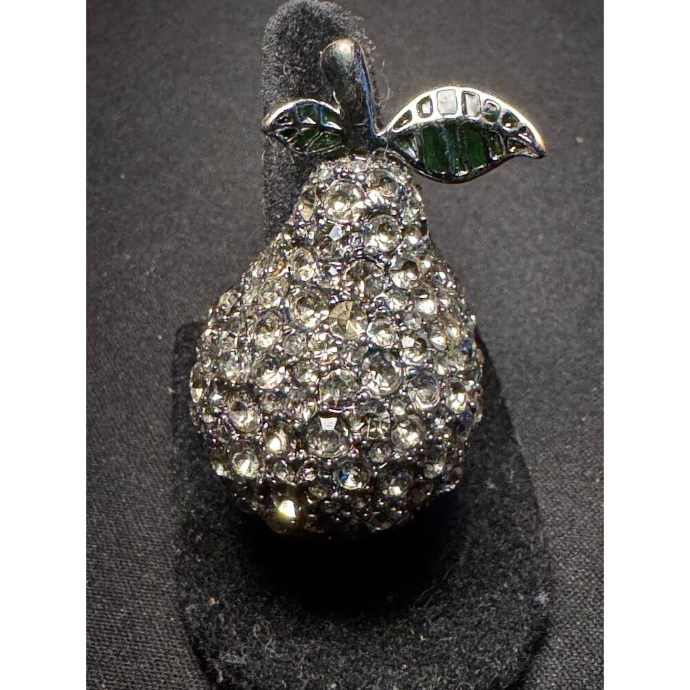 Marc Jacobs Pear Silver Tone Rhinestone‎ Ring Size 5.5
